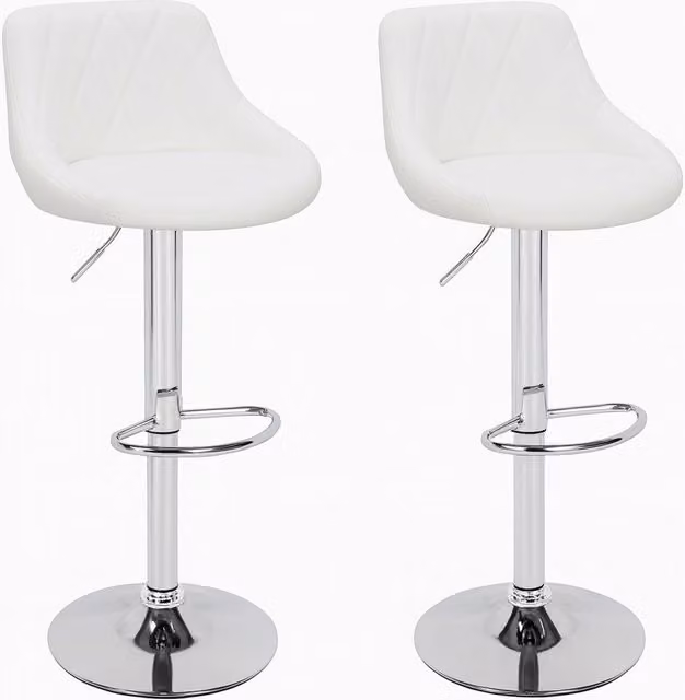 Set 2 Sgabelli Cucina Bar Girevoli Altezza Regolabile in Ecopelle Bianco e Acciaio