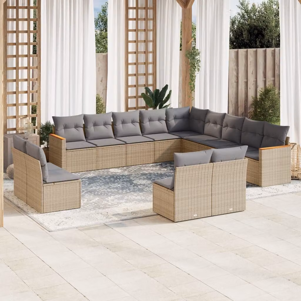 vidaXL Set Divano da Giardino a L in Polyrattan con Cuscini Beige e Grigio – 1