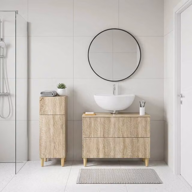 Set di 2 mobili da bagno moderni vidaXL in legno marrone con ante a cerniera e ripiani interni, L/P/H: 76,0 x 34,7 x 82,0 cm