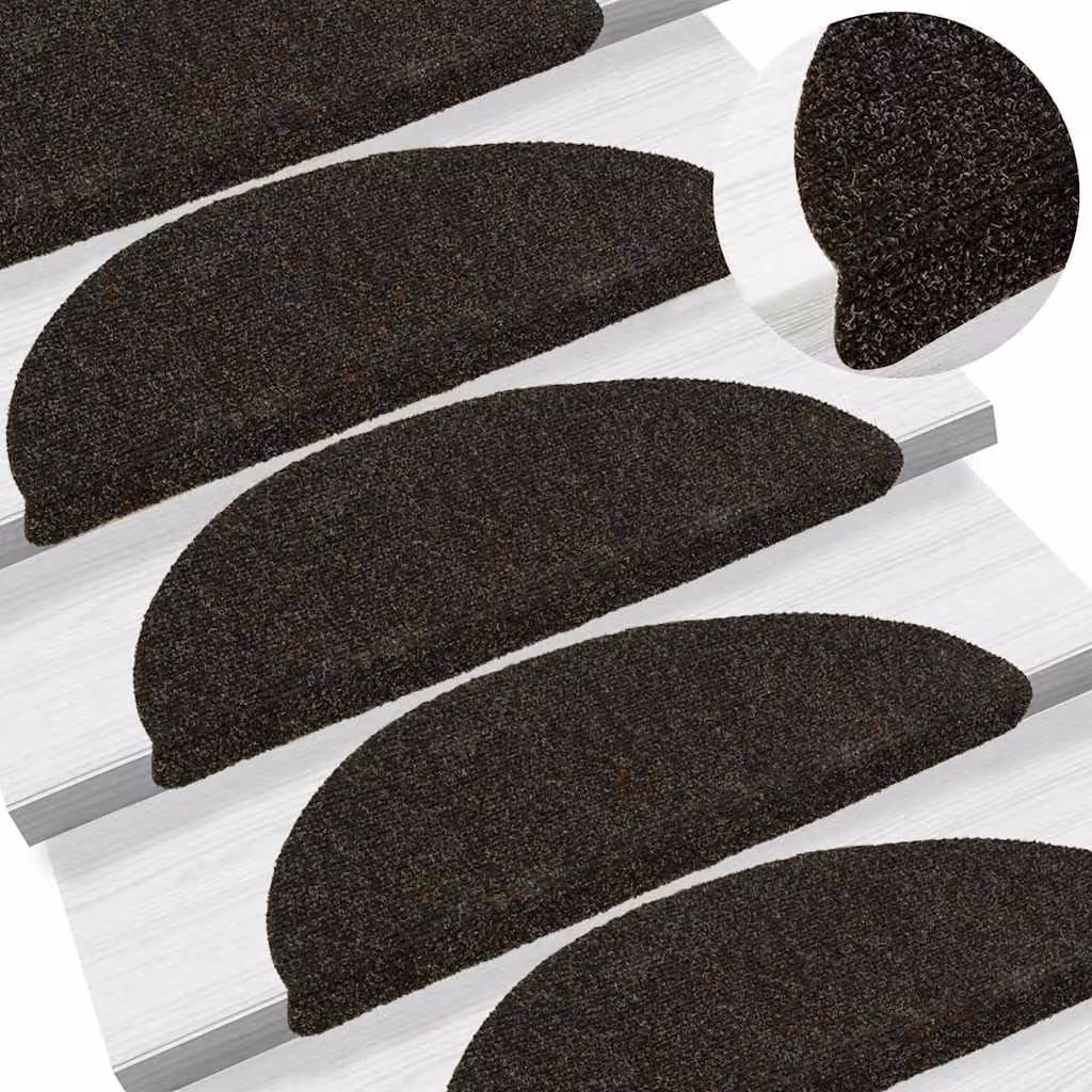 vidaXL Tappetini per scale autoadesivi semicircolari in polipropilene, 15 pezzi, Marrone scuro, L: 56 cm, P: 17 cm, H: 3 cm