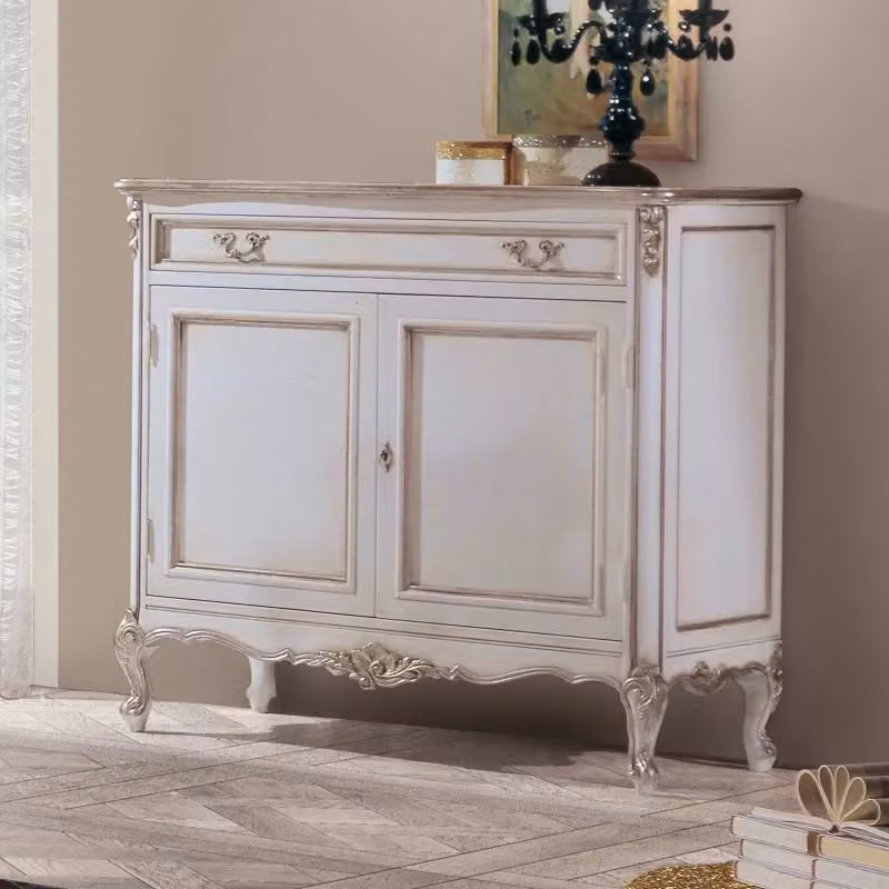 Credenza classica a 2 porte in stile shabby chic bianco e argento Mobili 2G L: 130 cm, P: 62 cm, H: 107 cm – 2