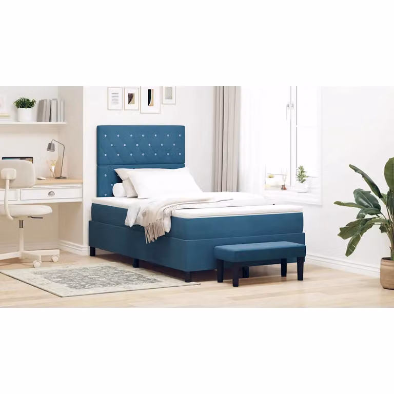 Letto a molle con testiera vidaXL in velluto blu, L: 120 cm, P: 200 cm, H: 128 cm