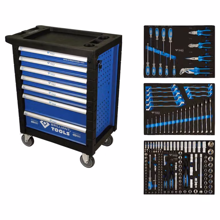 BRILLIANT TOOLS Carrello da officina con 7 cassetti e 207 utensili - BT153207