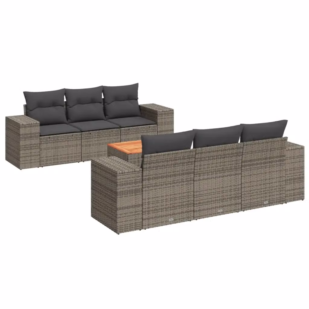 Set di divani da giardino vidaXL 7 pezzi in polyrattan grigio con cuscini e tavolino da esterno – 2