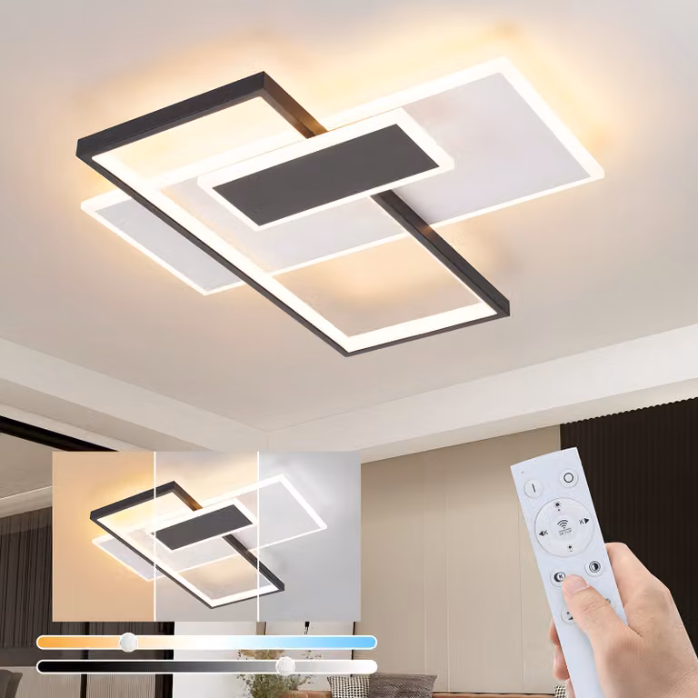 ZMH Lampada da soffitto LED Soggiorno 58W Lampada da soggiorno dimmerabile con telecomando Lampada da cucina in bianco e nero Lampada da camera da letto geometrica moderna Acrilico per camera da letto Ufficio Sala da pranzo
