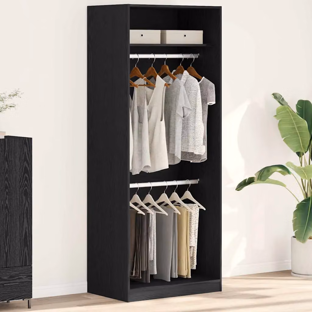 vidaXL Guardaroba Rovere Nero e Marrone in MDF con Ripiani e Appendiabiti L/P/H: 80 x 50 x 200 cm