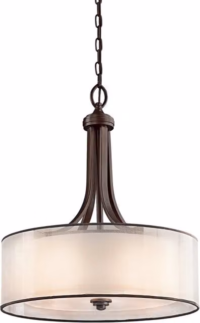 Lampadario Contemporaneo Lacey Acciaio Bronzo Antico Tessuto 4 Luci E27