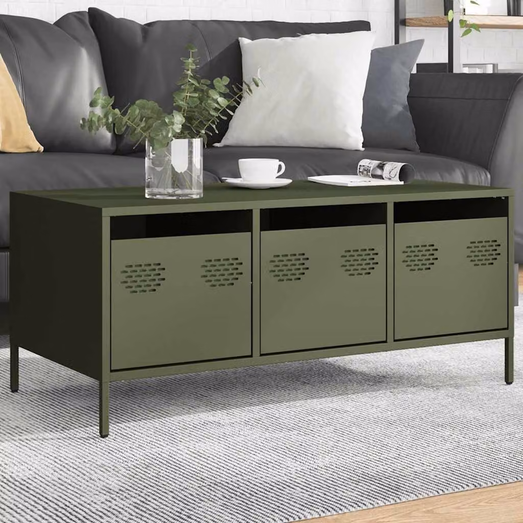 Maison Exclusive - Tavolino verde oliva 101,5x50x43,5 cm Acciaio laminato a freddo