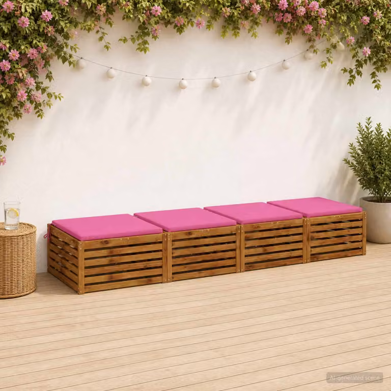Set di 4 cuscini per sedia quadrati vidaXL in poliestere rosa con rivestimento rimovibile e resistente ai raggi UV