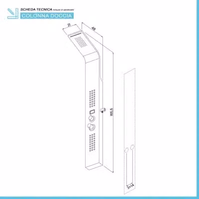 Pannello doccia INBAGNO in alluminio nero con funzione massaggio, doccetta manuale e monitor della temperatura, H: 157,5 cm x L: 43,5 cm x P: 15,5 cm – 2