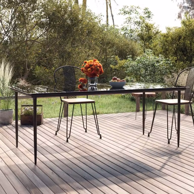 Maison Exclusive - Tavolo da pranzo da giardino nero 200x100x74 cm in acciaio e vetro temperato