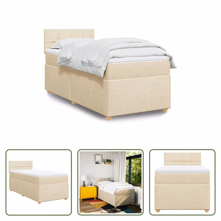 The Living Store Letto a molle insacchettate con materasso crema 80x200 cm in tessuto