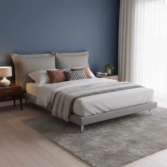 Letto matrimoniale Anatoly Talamo Italia in tessuto grigio, adatto per materasso 160x200 cm