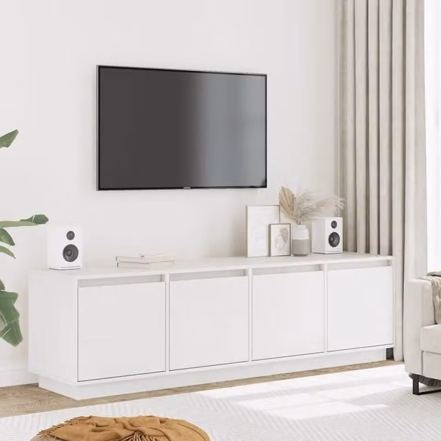 Mobile Porta TV Moderno vidaXL in Legno Massello di Pino Bianco L: 156 cm, P: 37 cm, H: 45 cm