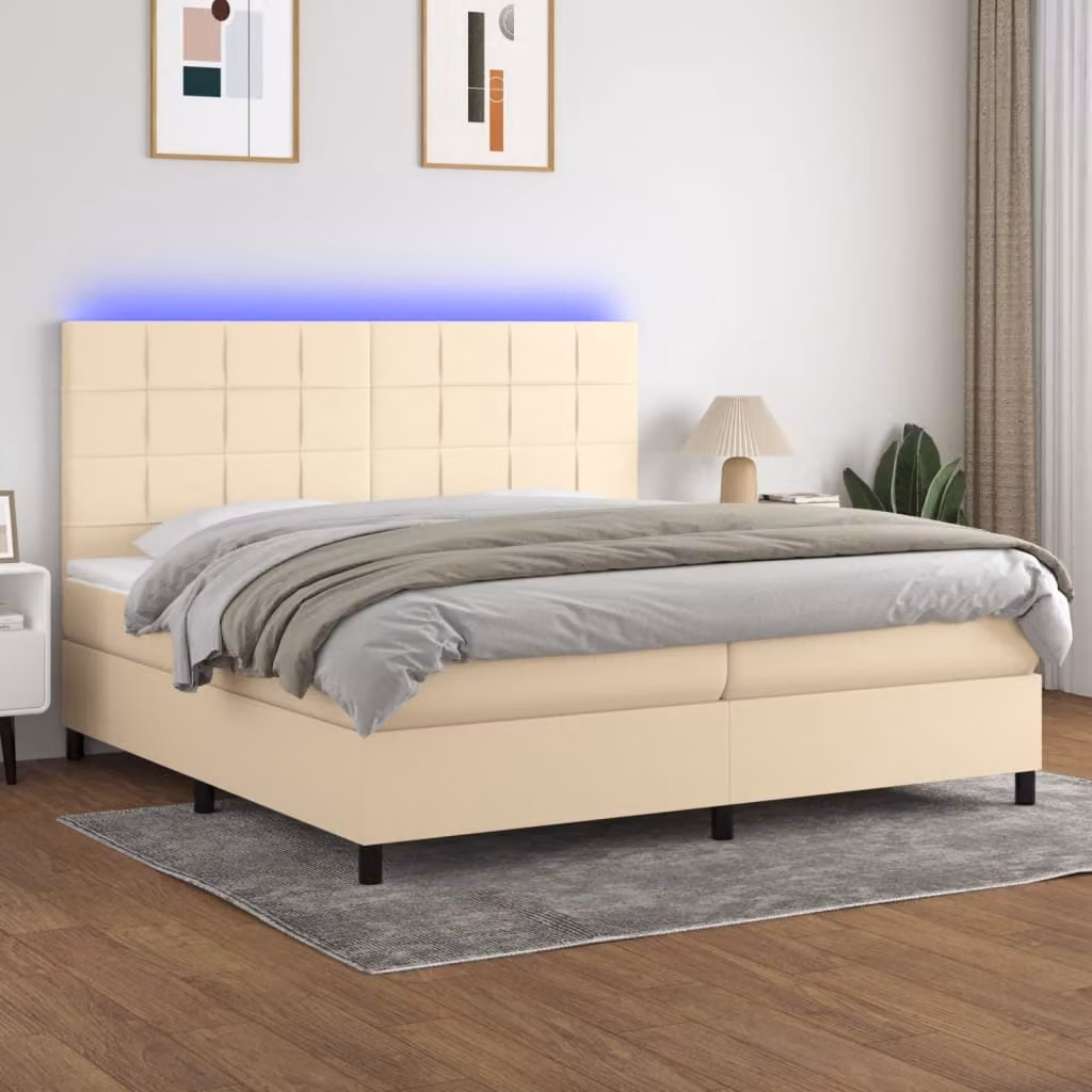 vidaXL Letto a molle con materasso e LED in tessuto crema 200x200 cm - Letto a molle - Boxspringbetten - Bett - Schlafzimmermöbel