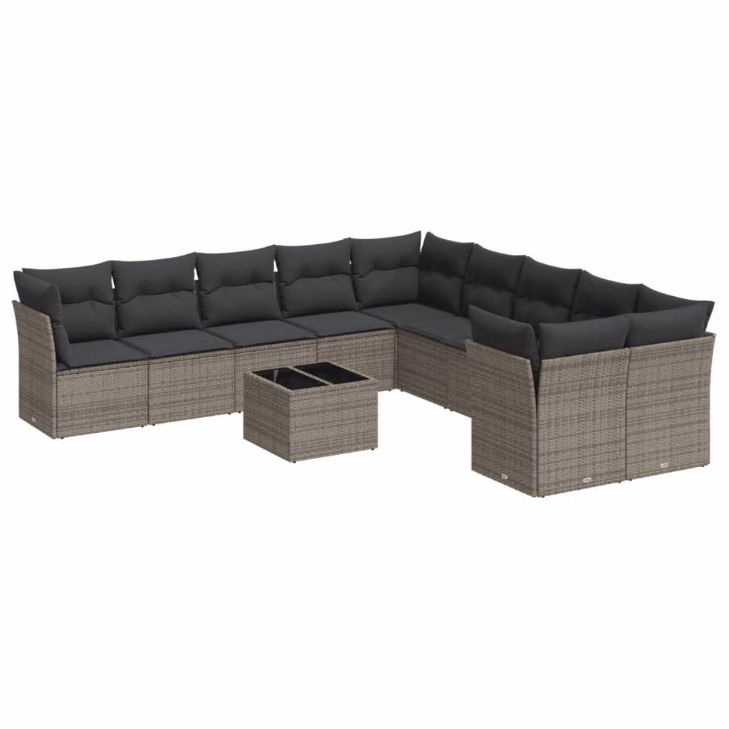 Set Divani da Giardino 11 pz con Cuscini in Polyrattan Grigio