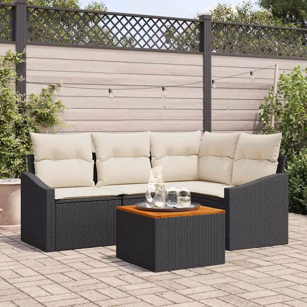 Set Divano da Giardino a L vidaXL 5 Pezzi Nero con Cuscini e Tavolino in Polyrattan e Acciaio – 1
