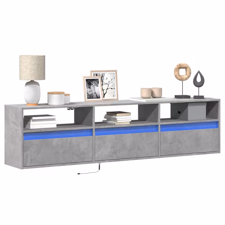 vidaXL Mobile TV a Parete con LED Grigio Cemento, L 180 cm x P 31 cm x H 45 cm