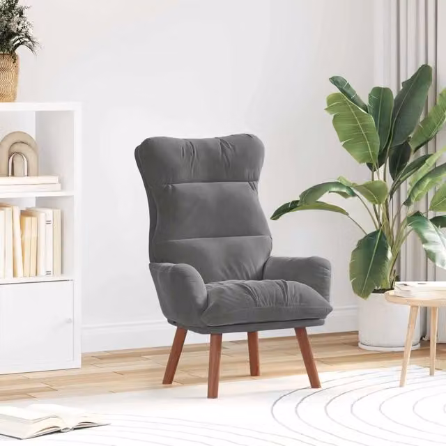 Poltrona relax moderna in velluto grigio scuro con braccioli e struttura in legno – 1