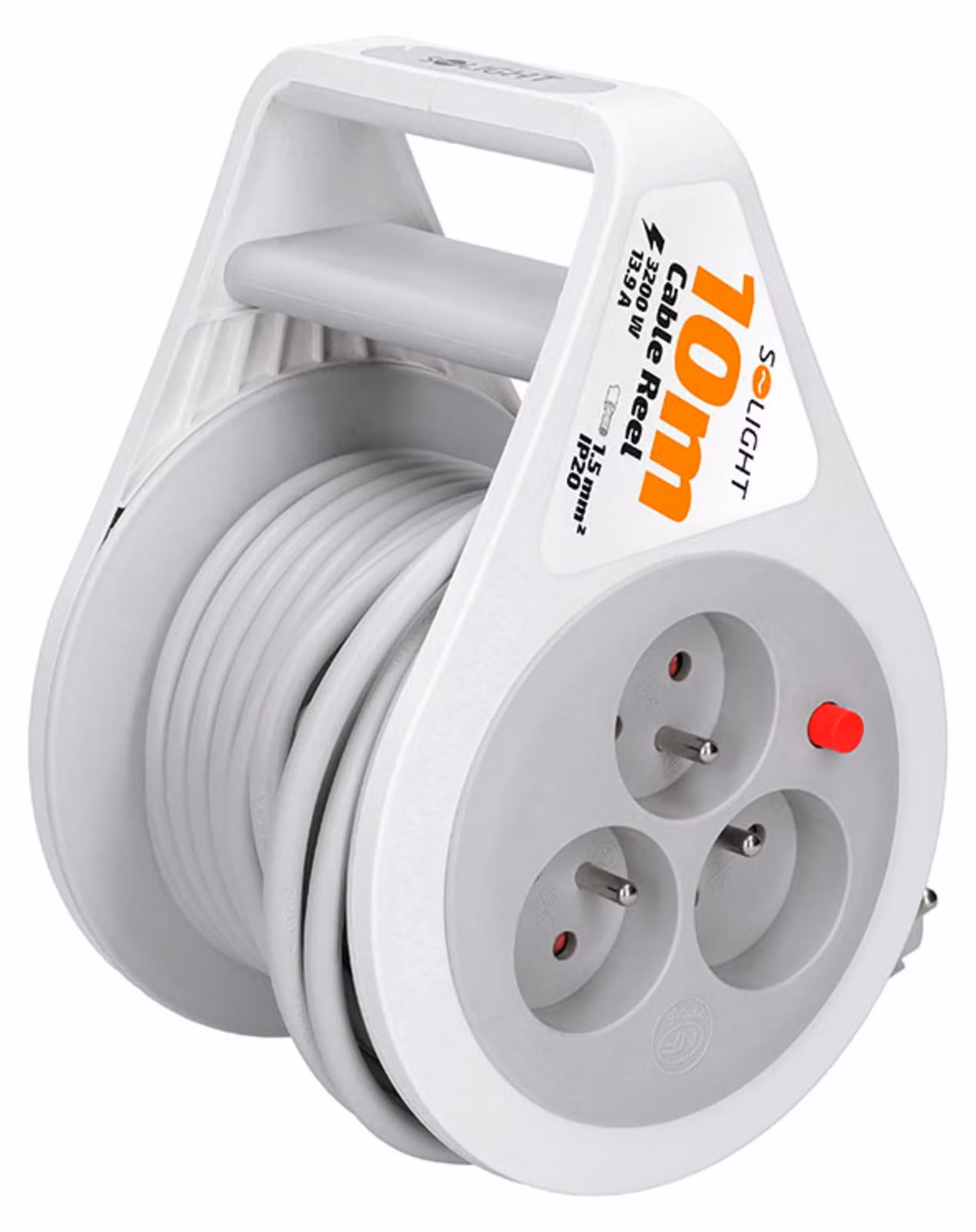 Prolunga Solight su avvolgitore, 10 m, 3 prese, cavo grigio, 3 x 1,5 mm² PB25