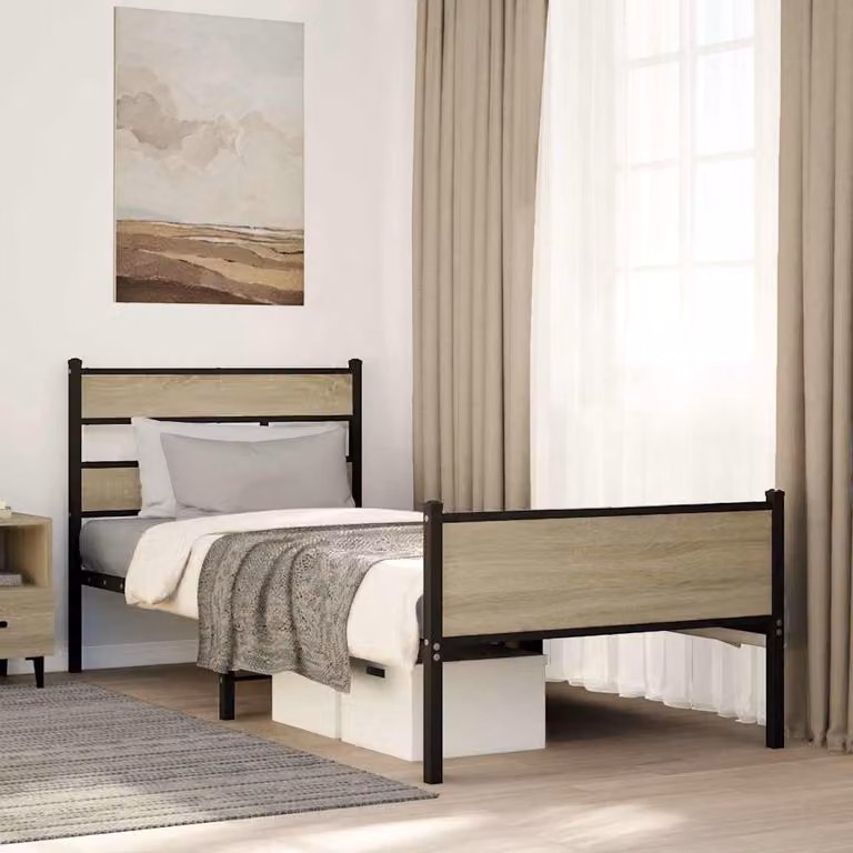 vidaXL Giroletto senza materasso in Rovere Sonoma e metallo, L/P/H: 90 x 200 cm