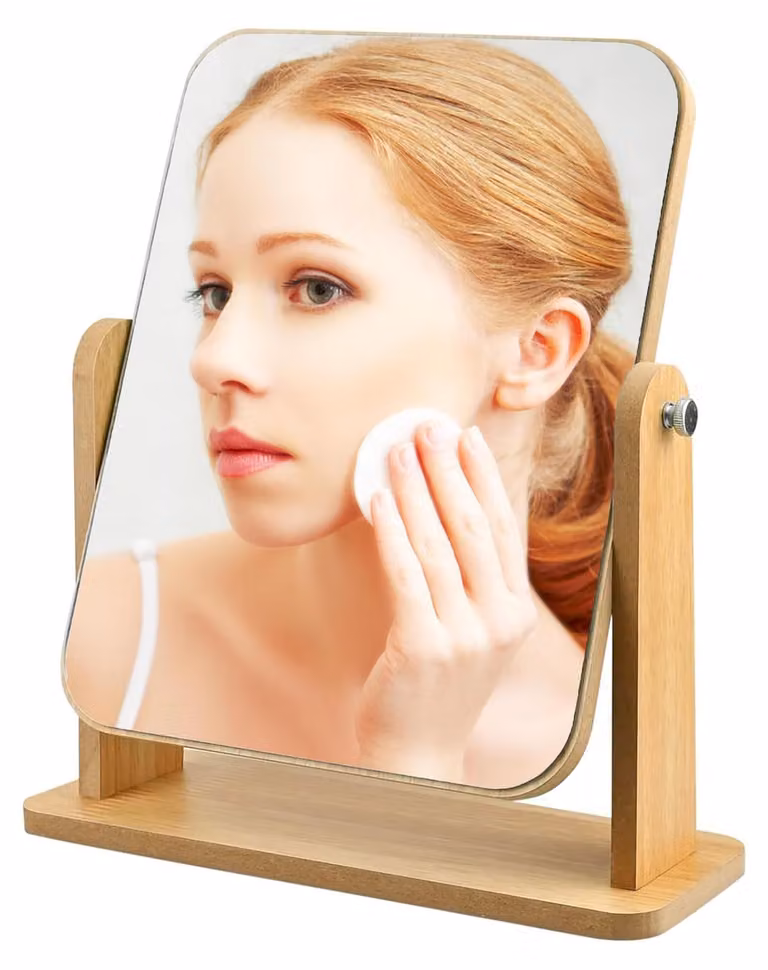 Specchio da trucco girevole a 360° con cornice in legno