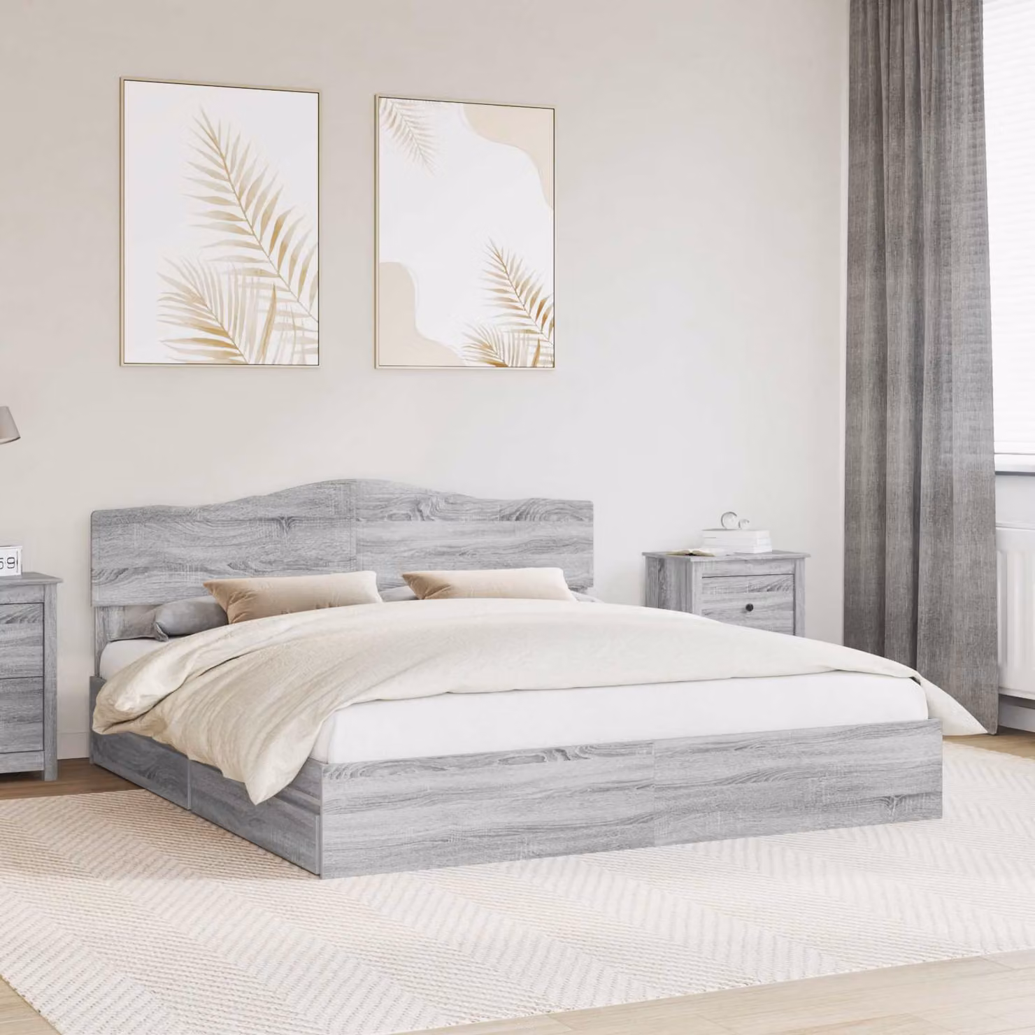 Letto con contenitore e cassetto vidaXL in legno ingegnerizzato Grigio Sonoma, L: 180 cm, P: 200 cm, H: 90 cm