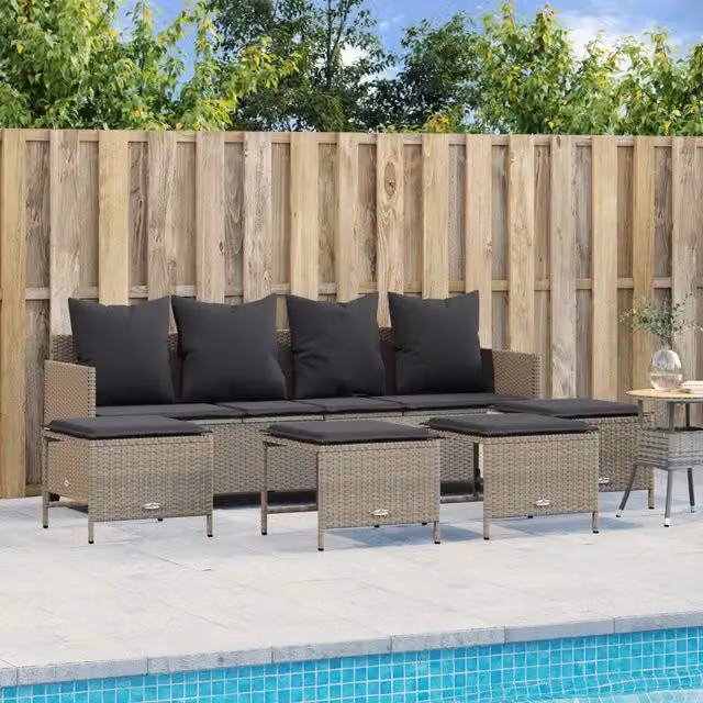 Set Divano da Giardino 5pz con Cuscini Grigio Chiaro Polyrattan 3261562