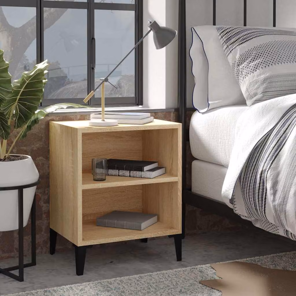 Comodino vidaXL in stile industriale con gambe in metallo e finitura Rovere Sonoma, L 40 cm x P 30 cm x H 50 cm