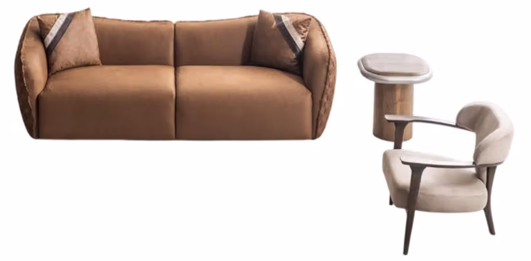 Braun-Beige Couchgarnitur Stilvoller 3-Sitzer Eleganter Sessel 2tlg