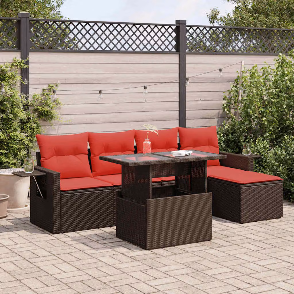 Maison Exclusive - Set Divano da Giardino 6pz con Cuscini Marrone Polyrattan Acacia