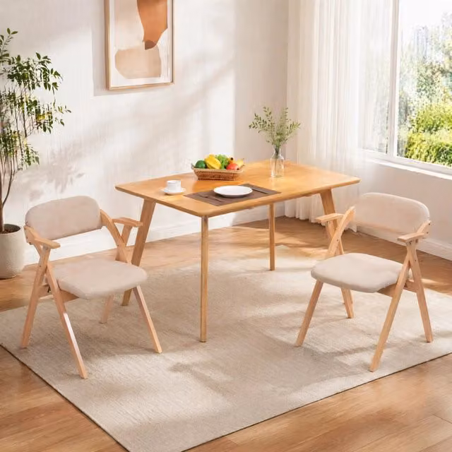 Set di 2 sedie pieghevoli da pranzo con braccioli 52,5x60x79 cm faggio beige