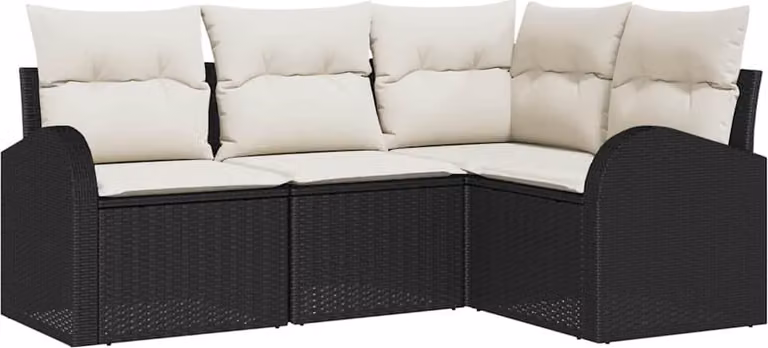 Set Divano da Giardino 4 pcs Nero polyrattan