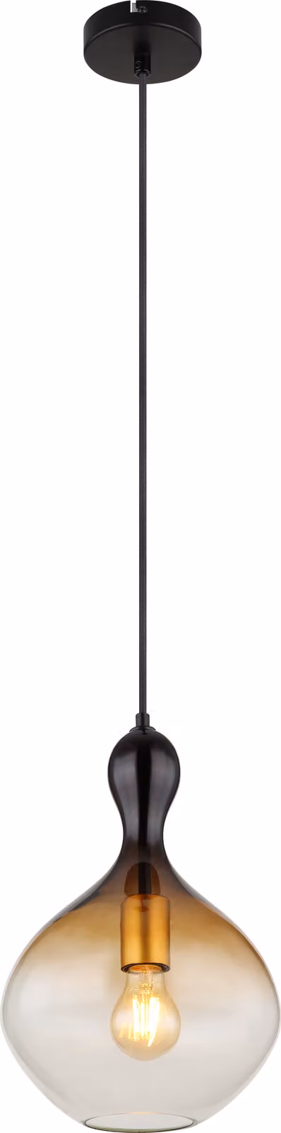 Lampada a sospensione Globo Lighting, struttura in metallo nero opaco, dettagli in metallo dorato spazzolato, vetro fumé, ambra e trasparente, cavo in tessuto nero, altezza regolabile, diametro: 230 mm, altezza: 1200 mm, esclusa lampadina: 1 x E27, 40W, 2