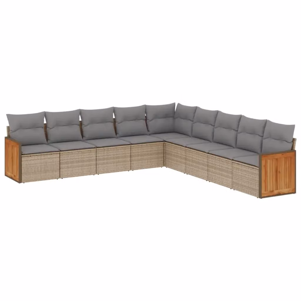 vidaXL Set Divano da Giardino a L 9 pz con Cuscini Beige e Struttura in Legno di Acacia e Metallo – 2