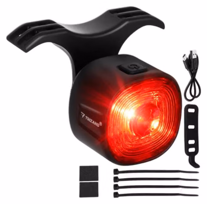 Trizand 27562 Luce posteriore a LED rossa per bicicletta, USB, 6 modalità, IP66