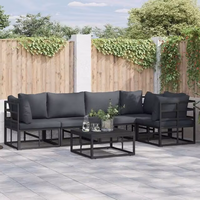 Set Divano da Giardino a L vidaXL in Alluminio Verniciato Nero e Antracite con Cuscini – 1