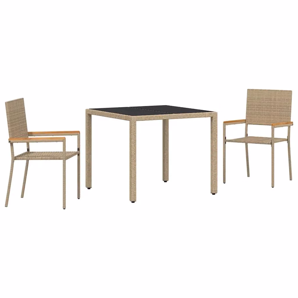 Set da pranzo per giardino e terrazzo vidaXL in polyrattan e legno di acacia beige e marrone con tavolo in vetro rettangolare 3 pezzi – 2