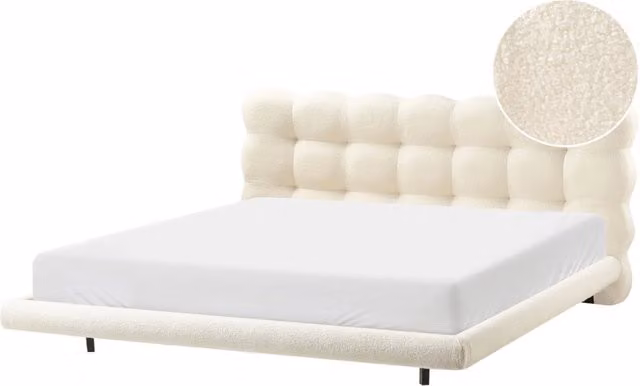 Letto matrimoniale Beliani in tessuto bouclé bianco con design moderno e testata trapuntata L/P/H: 180 x 200 x 126 cm