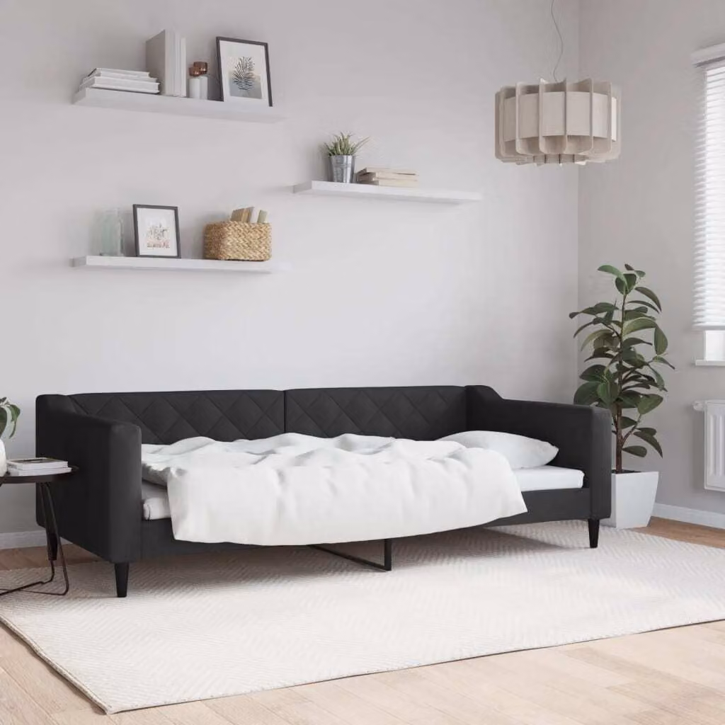 Maison Exclusive - Letto a giorno nero, 90x200 cm, rivestito in tessuto