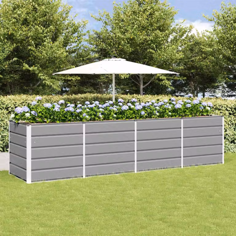 Fioriera vidaXL in acciaio e plastica, colore grigio, L: 320 cm, P: 80 cm, H: 75 cm