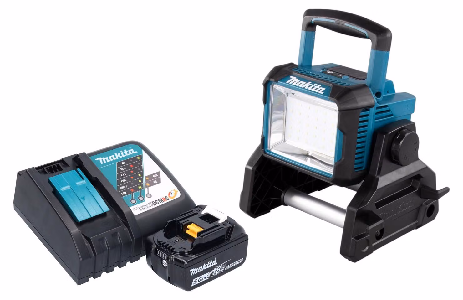Makita DEADML 811 RT1 Faro da cantiere a batteria 14,4 / 18 V 3000 lm LED + 1x batteria ricaricabile 5,0 Ah + caricatore