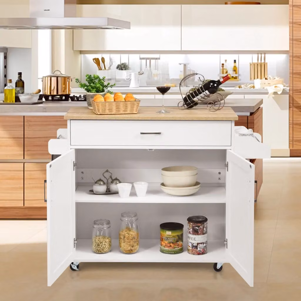 Isola da cucina con mensola regolabile in 3 posizioni e carrello con ruote in gomma Bianco DESIGN IN – 2