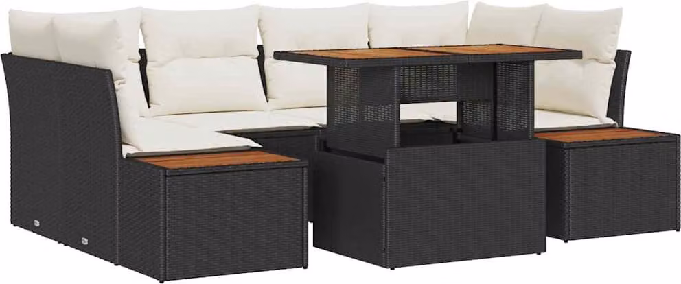 Set Divano da Giardino con archiviazione 7 pcs Nero Poly Rattan