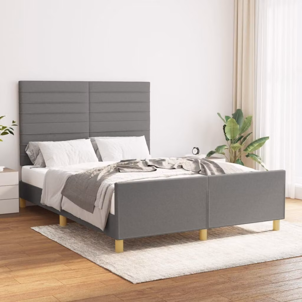 The Living Store Struttura letto con testiera in tessuto grigio scuro 140x200 cm