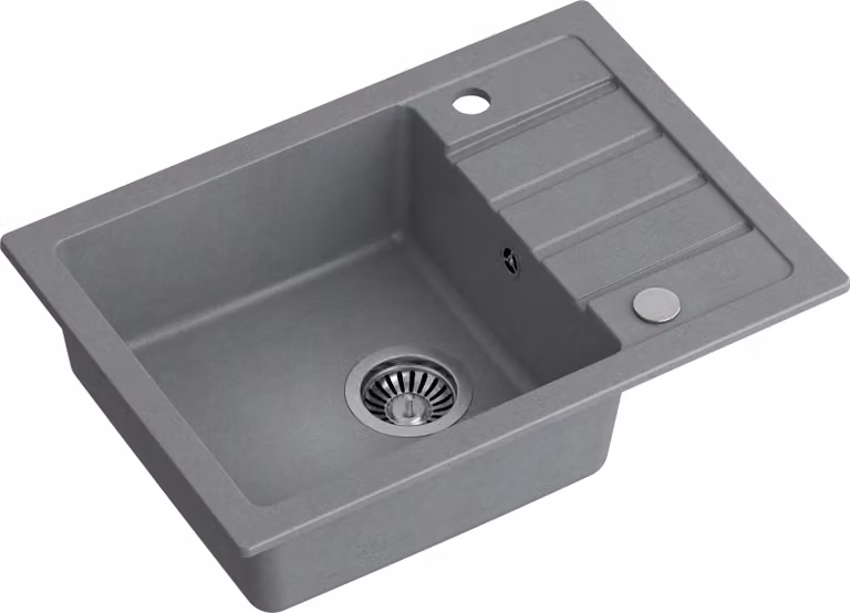 VBChome Lavello 62 x 44 cm Grigio Lavello a vasca singola Lavello da incasso Lavello composito Lavello da cucina maculato a filo Siphon Lavandino