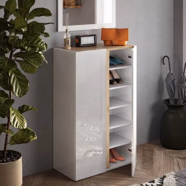 Armadio Multiuso DMORA Vignone con 2 Ante e Ripiani Interni, L: 70 cm, H: 111 cm, Bianco Lucido