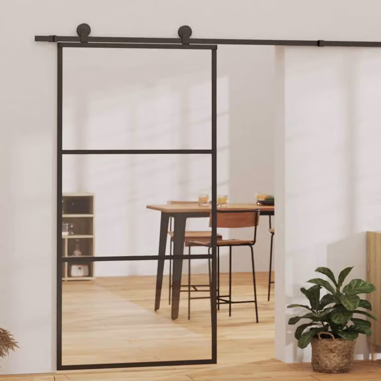 vidaXL Porta Scorrevole in Alluminio e Vetro Trasparente con Kit di Montaggio, Colore Nero, L 102 cm x H 205 cm