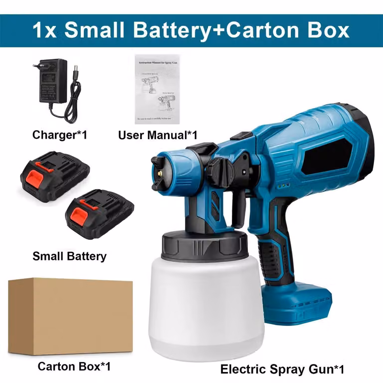 Spruzzatore a vernice – Pistola a spruzzo elettrica senza fili – Serbatoio da 1000 ml – 2 batterie – Ugello da 2,6 mm – 6000 giri/min – Alimentazione a gravità – Batteria da 18 V