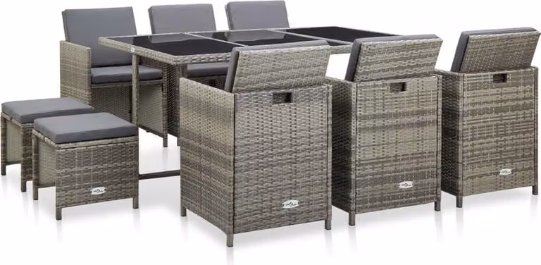 Maison Exclusive - Set da pranzo da giardino 11 pezzi con cuscini in polyrattan grigio